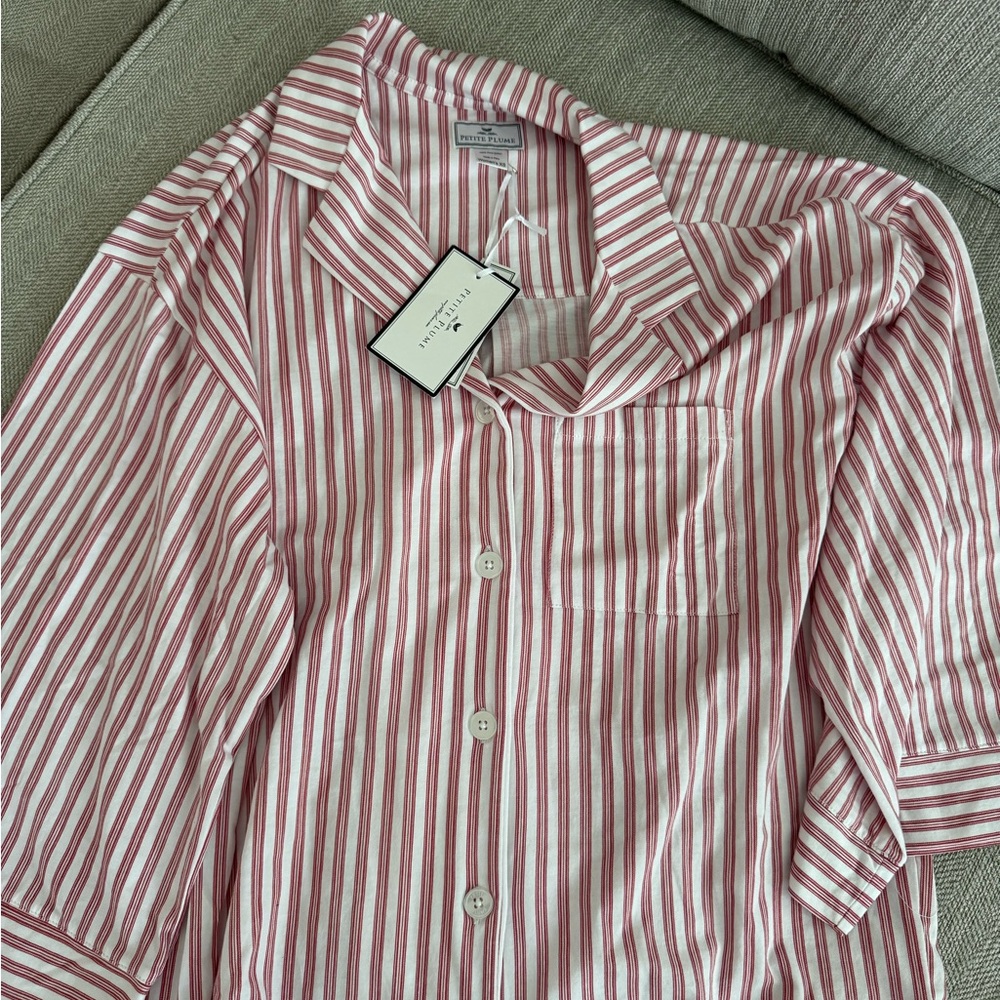 Olivia Wide Leg Pima Pajama Top in Antique Red Ticking